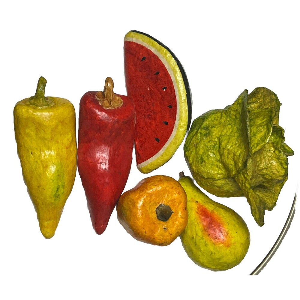 Paper Mache Fruit Vegetable 6 Vintage Mexican Folk Art Colorful Painted Decor - Picture 2 of 4